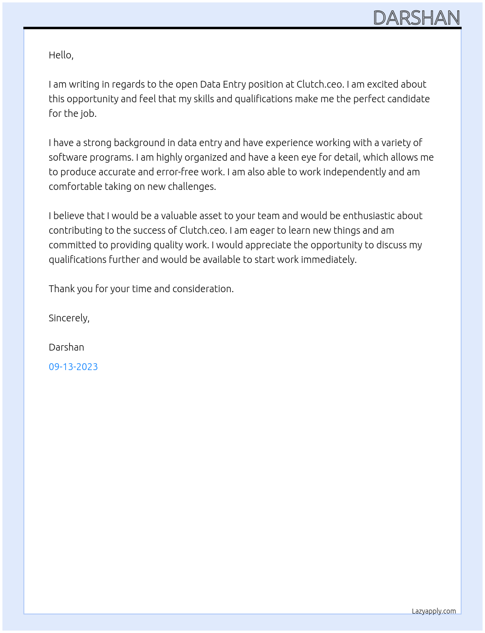 data entry for clutch.ceo At nothing Cover Letter