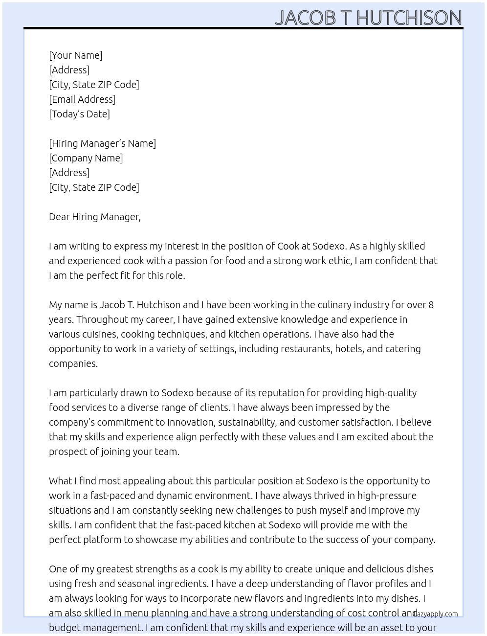 Cook At Sodexo Cover Letter