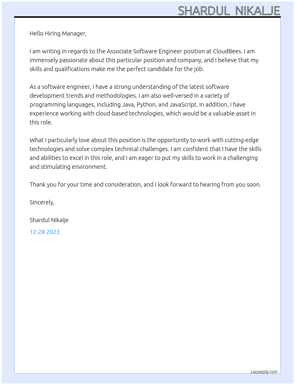Associate Software  Engineer At CloudBees Cover Letter