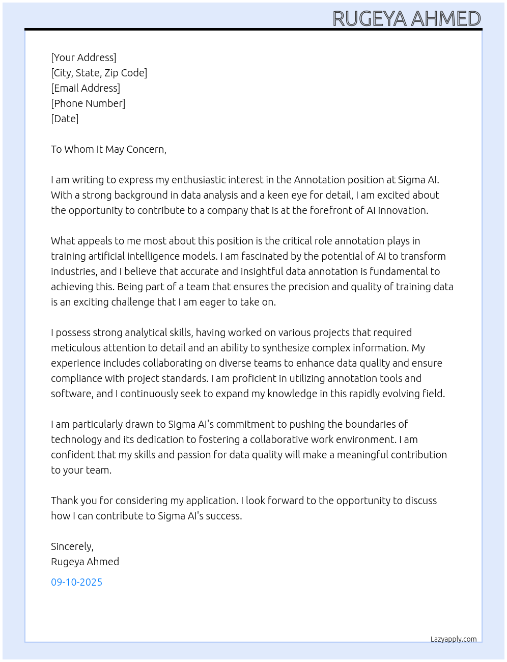 Annotation At Sigma ai Cover Letter