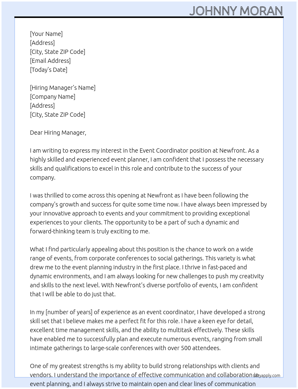 Event Coordinator At Newfront Cover Letter