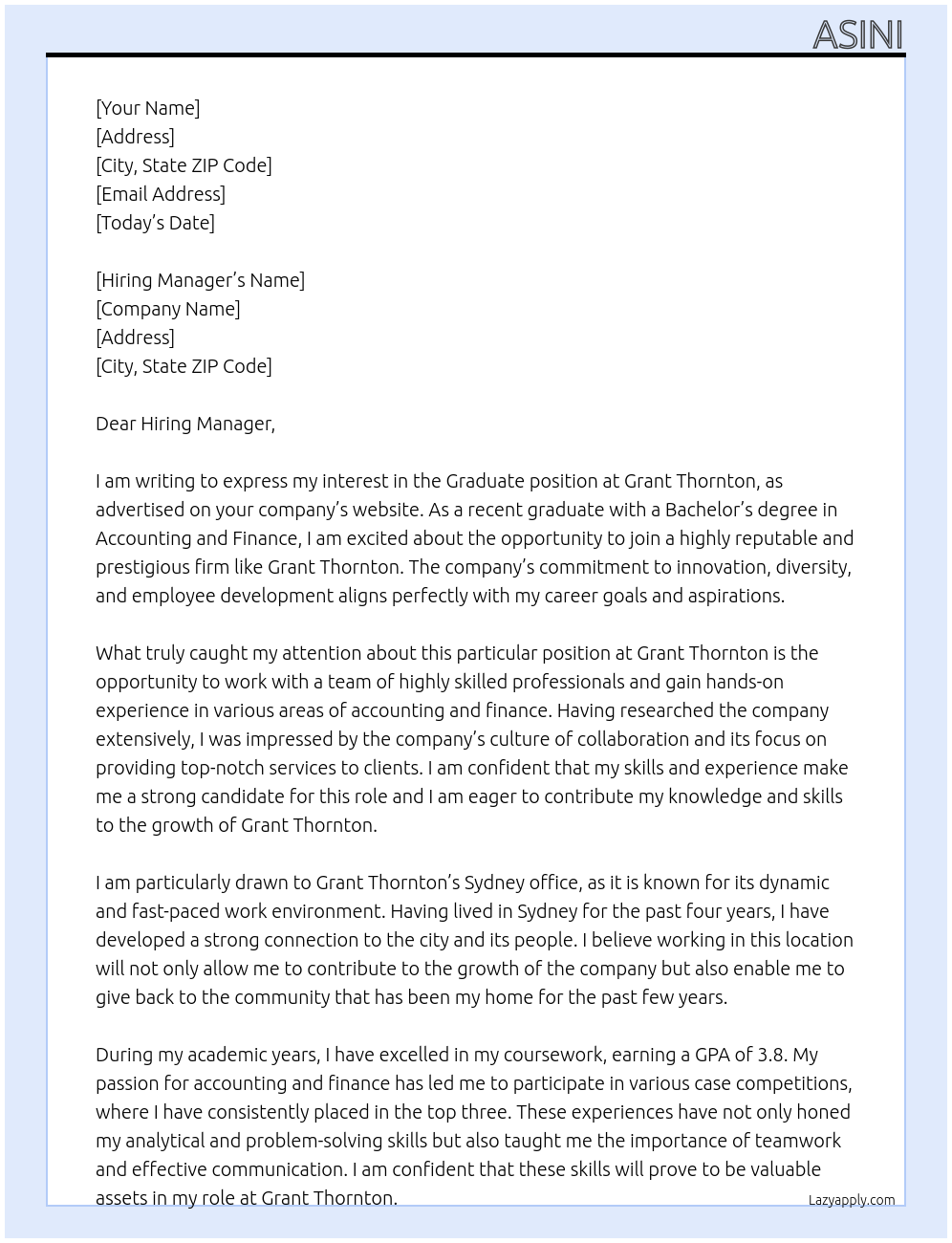 Graduate At Grant Thornton Cover Letter