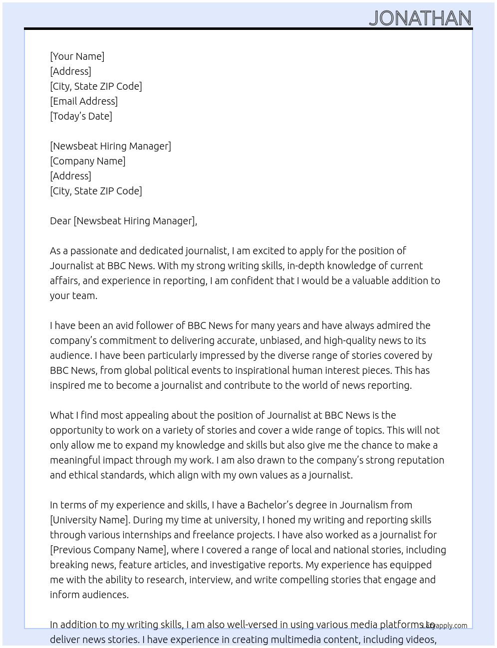 Journalist At BBC News Cover Letter