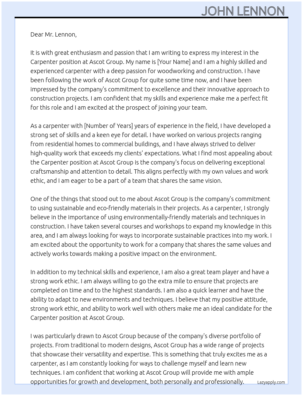 carpenter  At Ascot Group Cover Letter