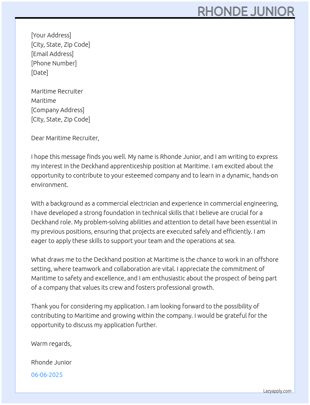 Deckhand At maritime Cover Letter