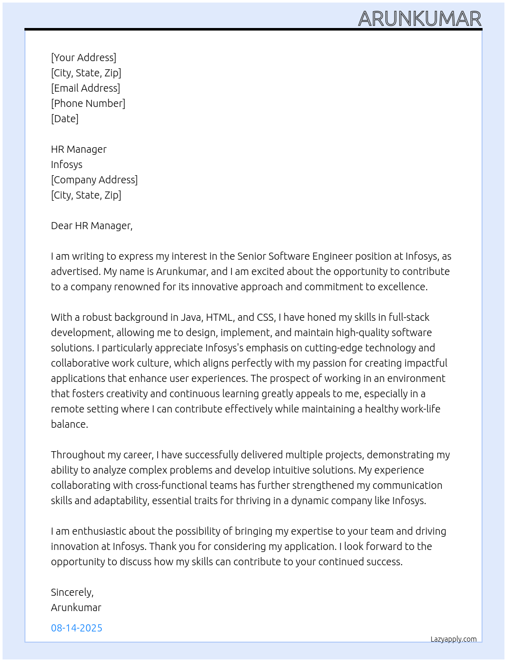 Cover letter for sr software engineer - LazyApply