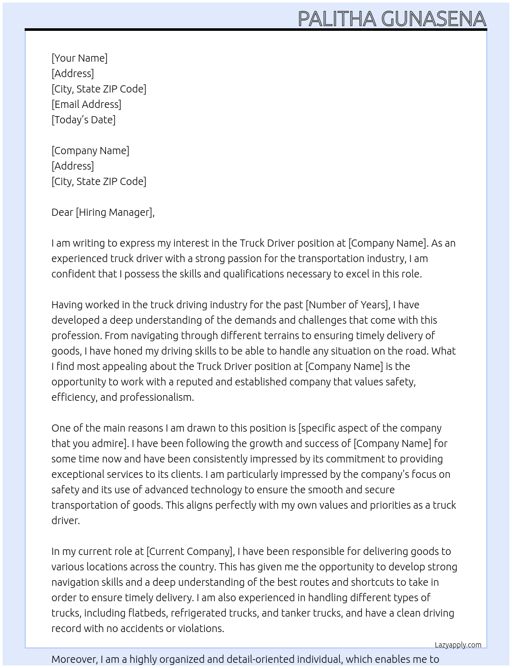 truck driver At who may concern Cover Letter