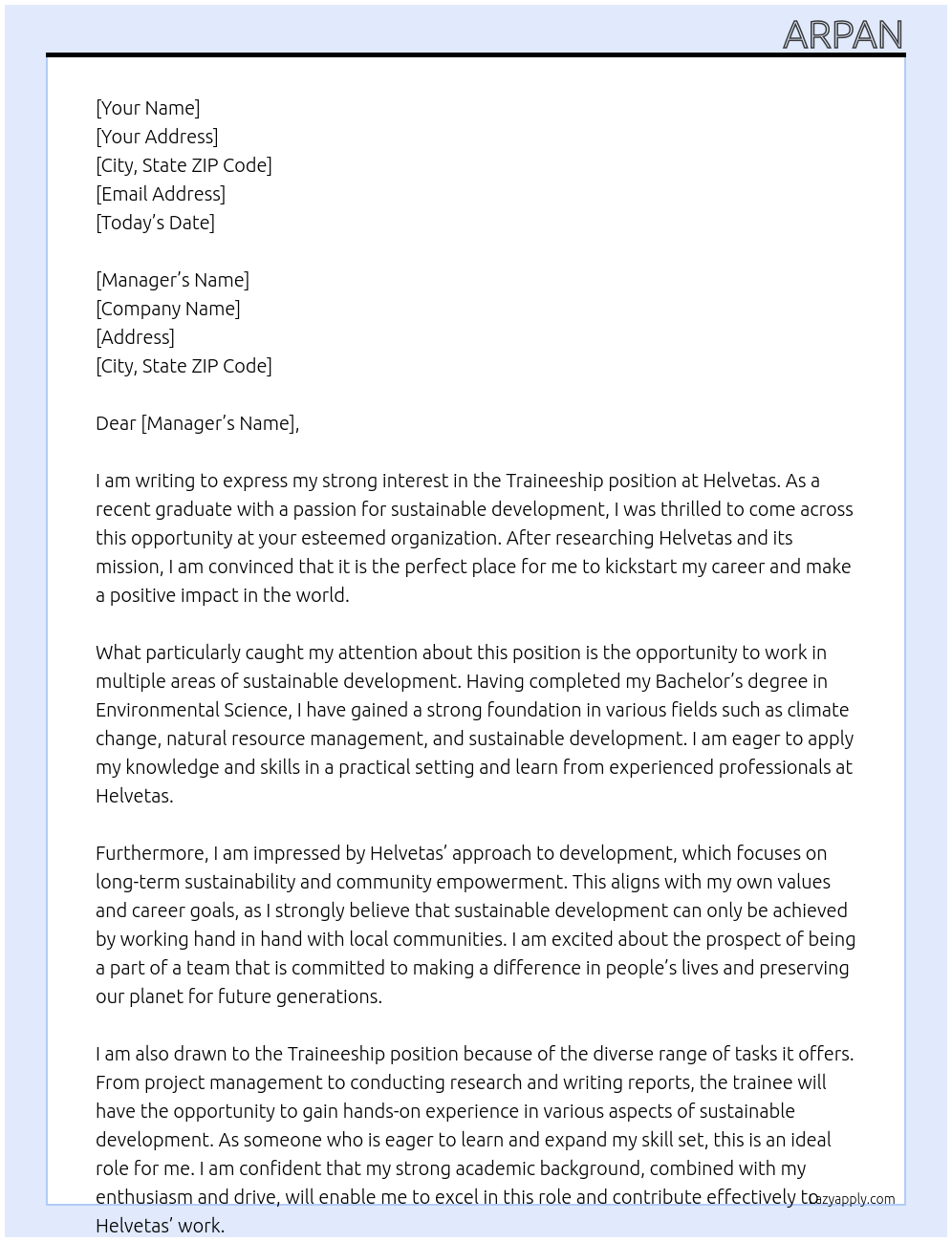 Cover letter for traineeship - LazyApply