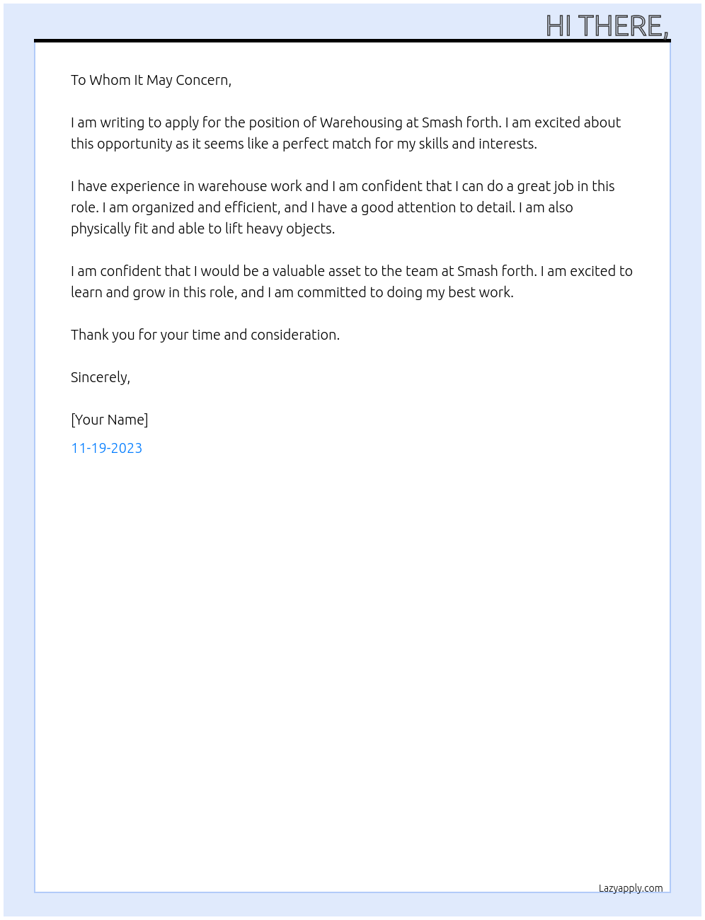 Warehousing At Smash forth  Cover Letter