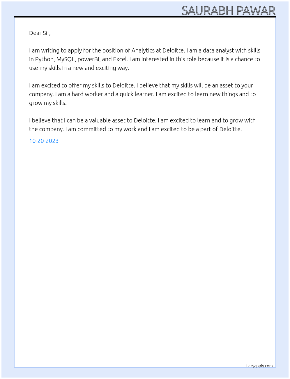 Analytics  At Deloitte  Cover Letter
