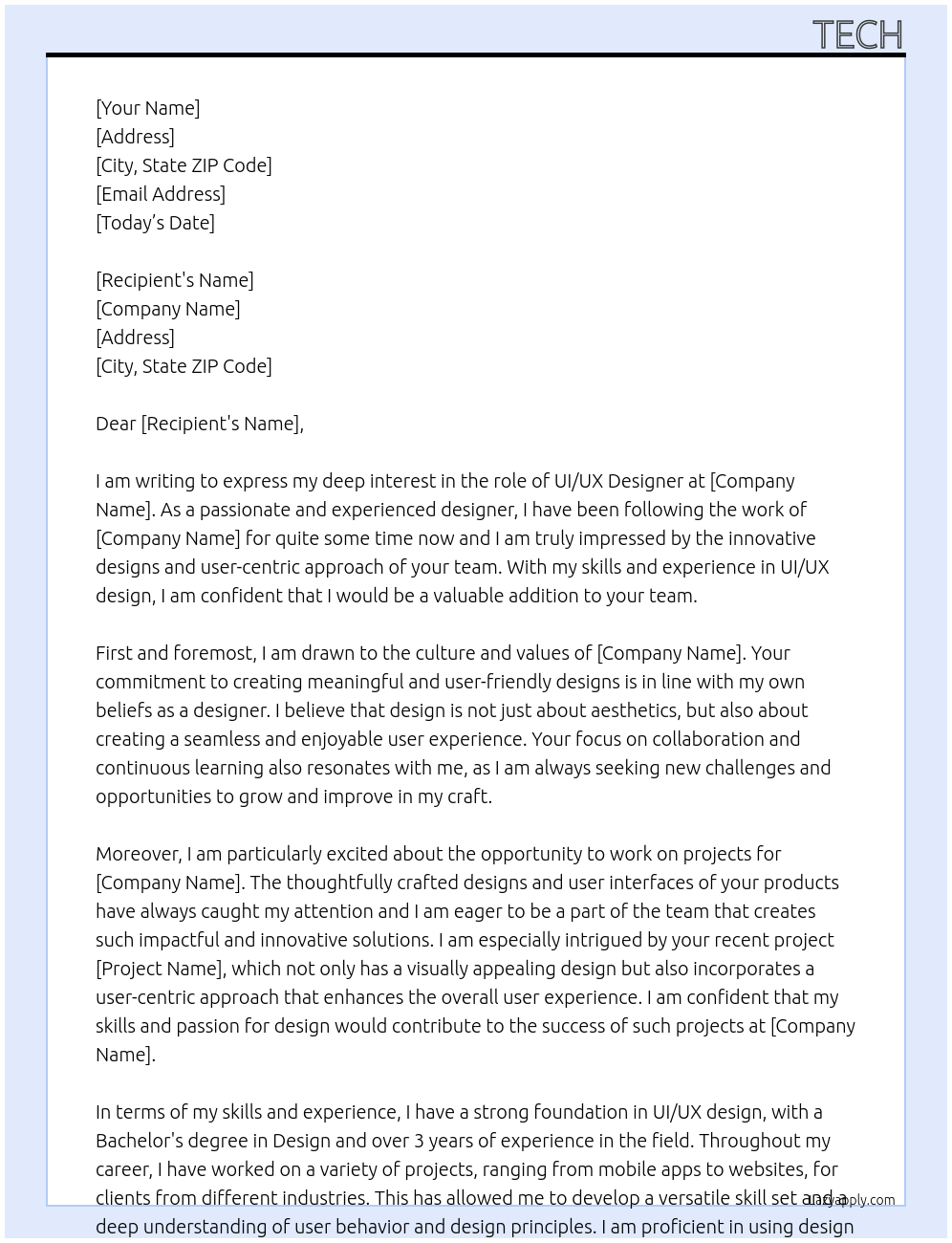UI UX Designer At aa Cover Letter