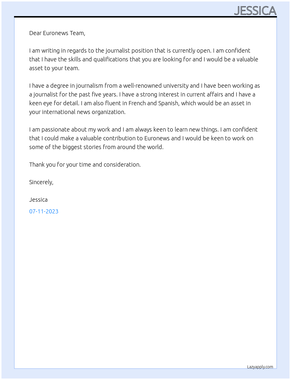 Journalist At Euronews Cover Letter