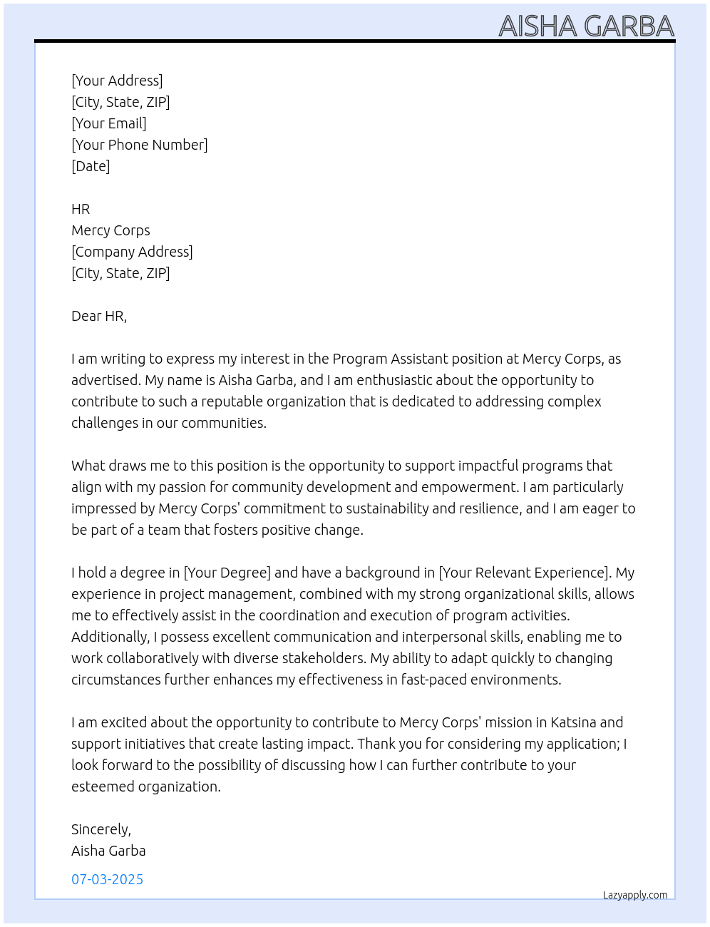 Cover letter for program assistant - LazyApply