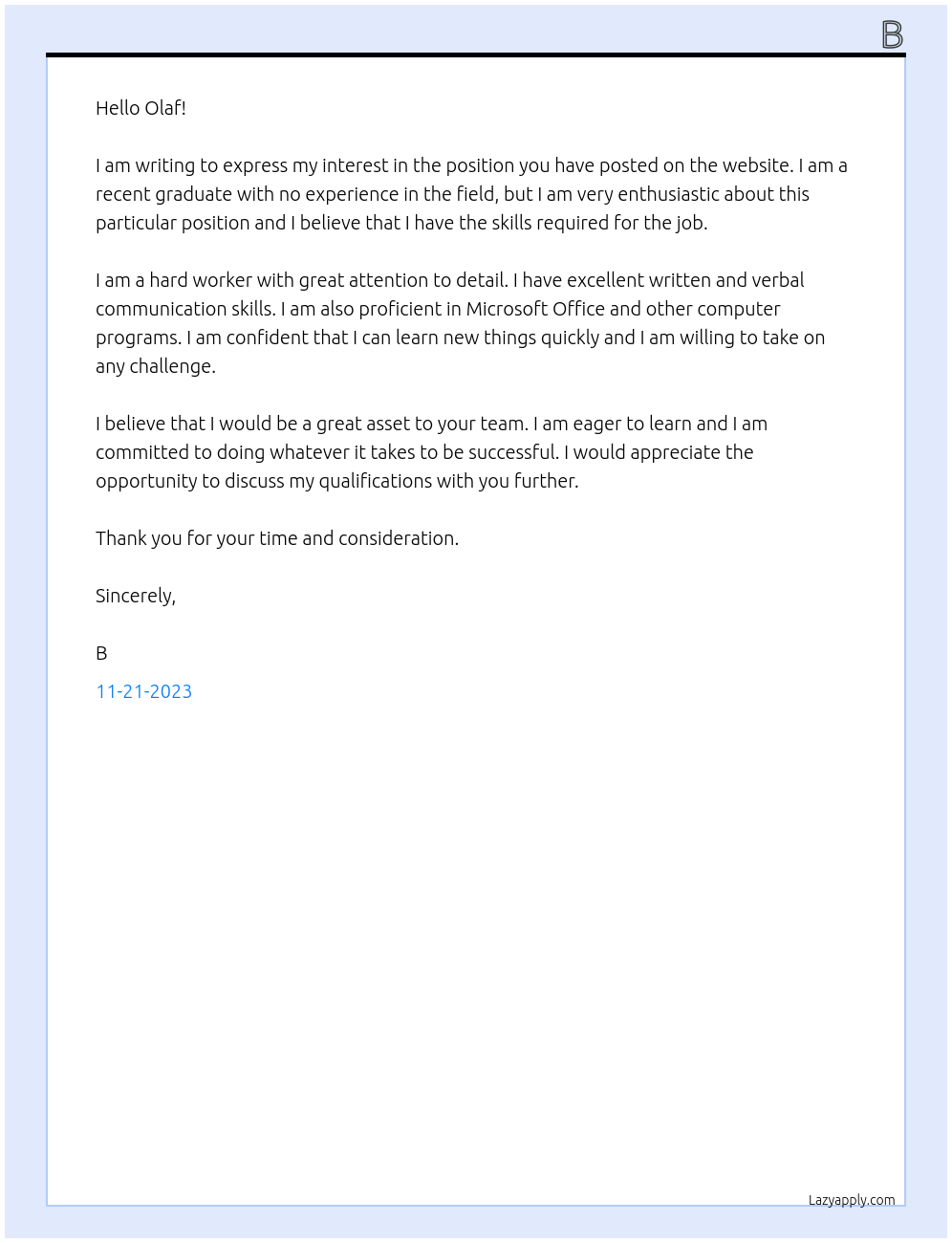 no experience At g Cover Letter