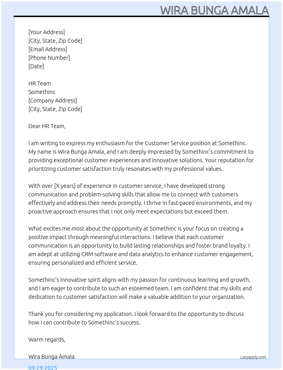 Customer service At Somethinc Cover Letter