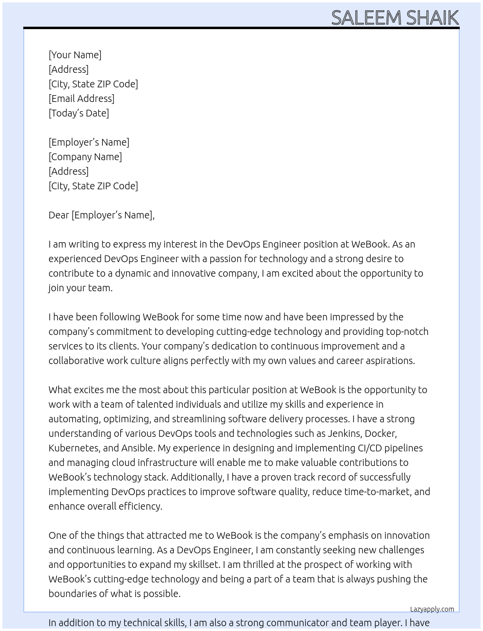 devops engineer At webook Cover Letter