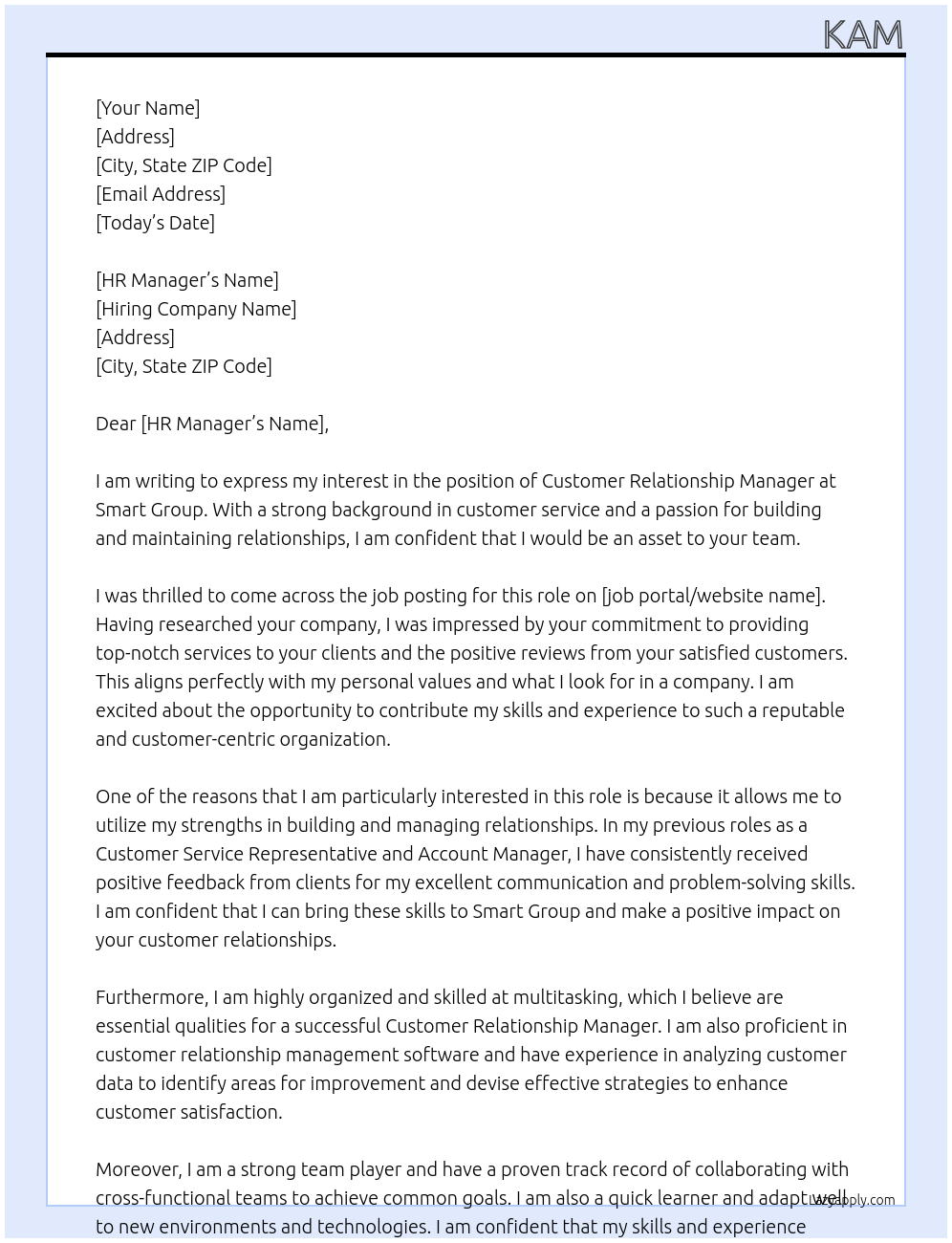 Customer relationship manager At Smart Group Cover Letter