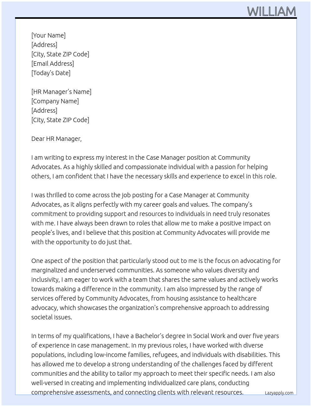 Case Manager At Community Advocates Cover Letter