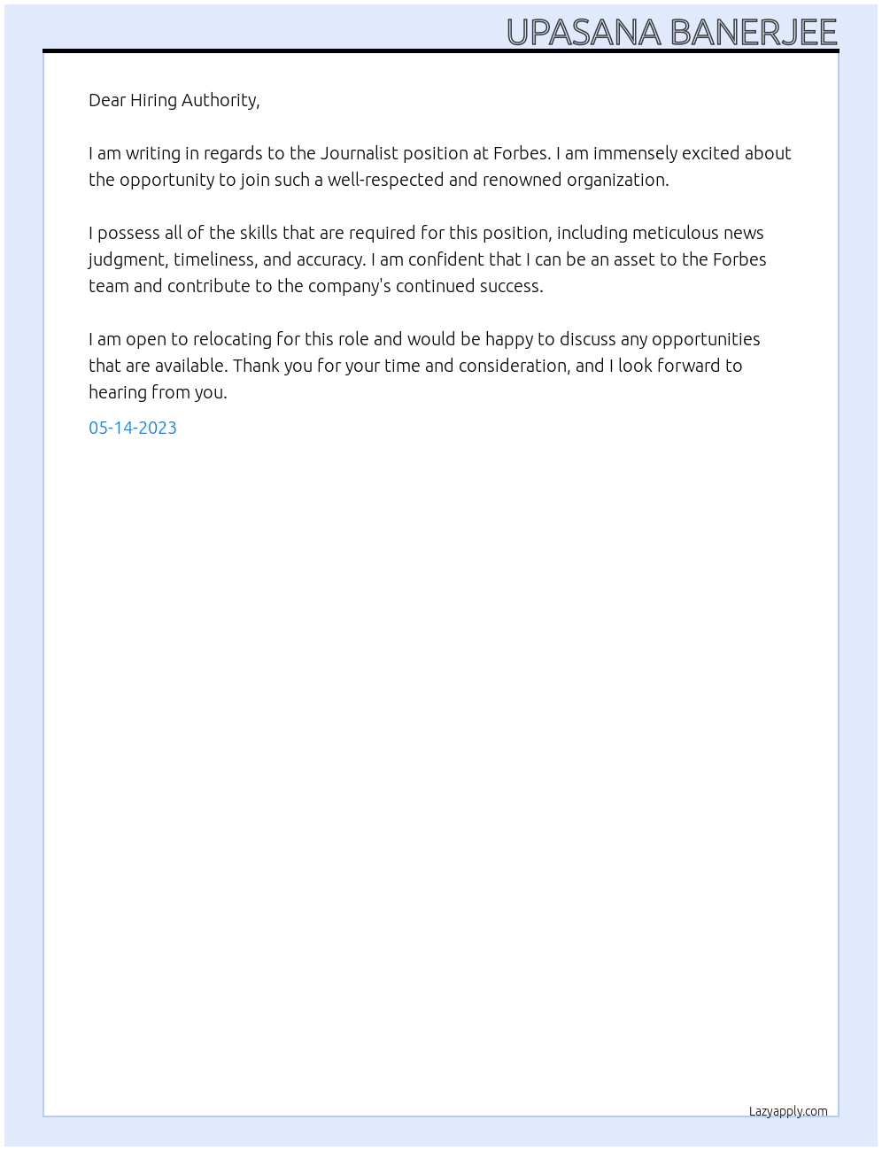 Journalist At Forbes Cover Letter