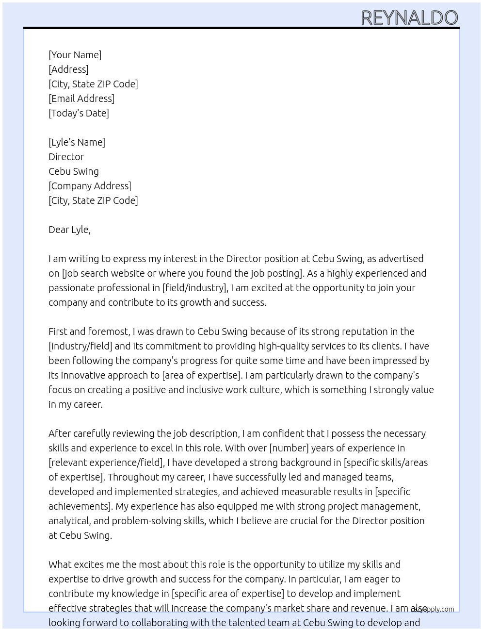 Director At Cebu Swing Cover Letter