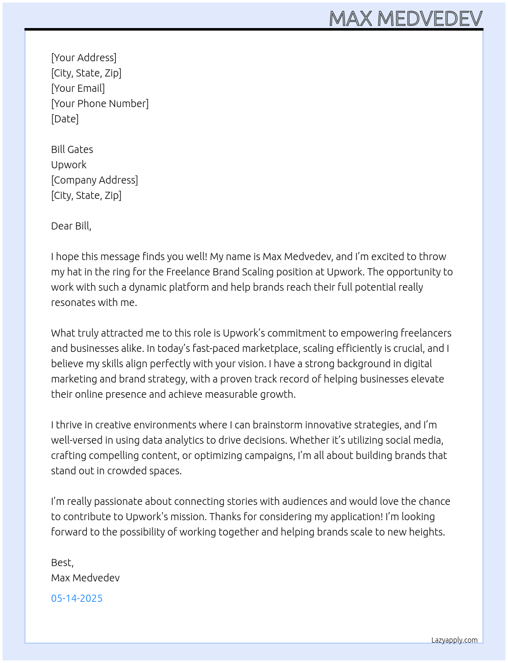 Cover letter for freelance brand scaling - LazyApply