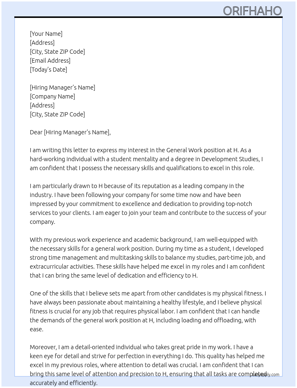 General work At H Cover Letter