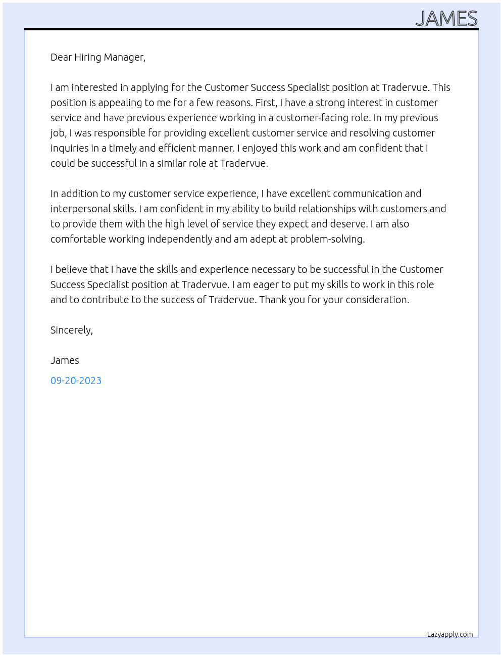 Customer Success Specialist At Tradervue Cover Letter