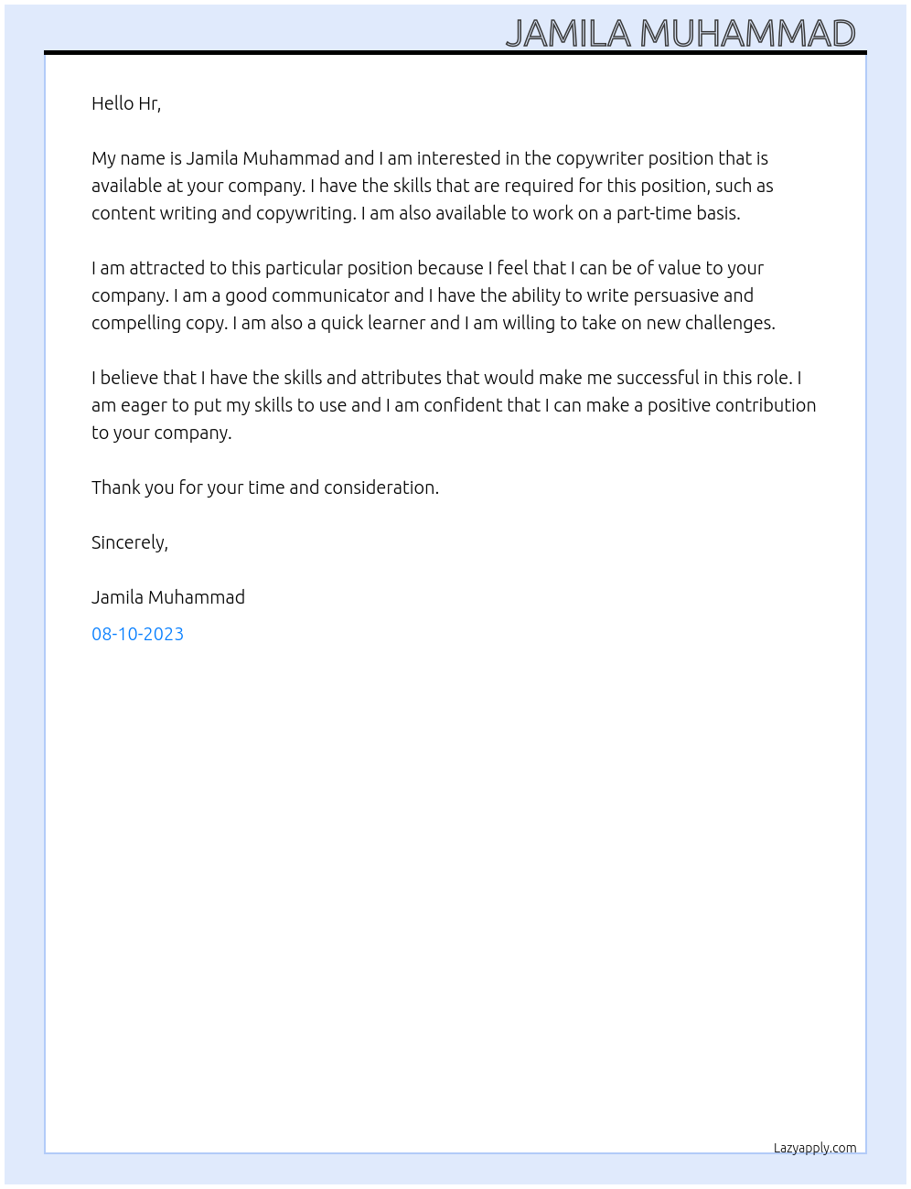 Copywriter At There Cover Letter