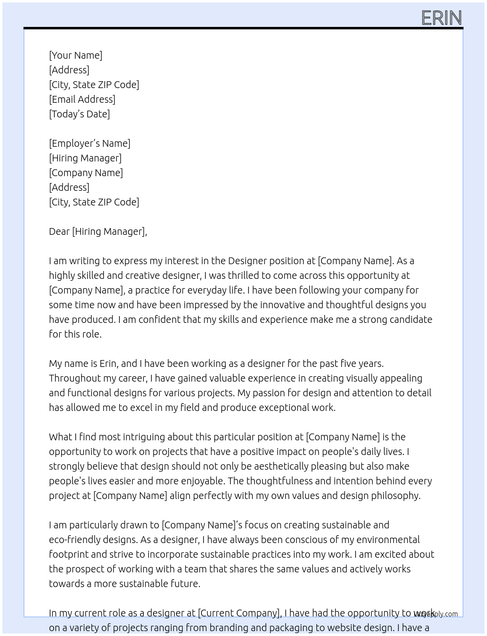 Designer At a practice for everyday life Cover Letter
