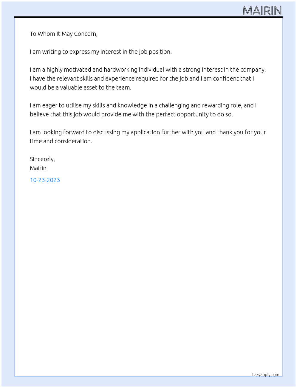 job At job Cover Letter