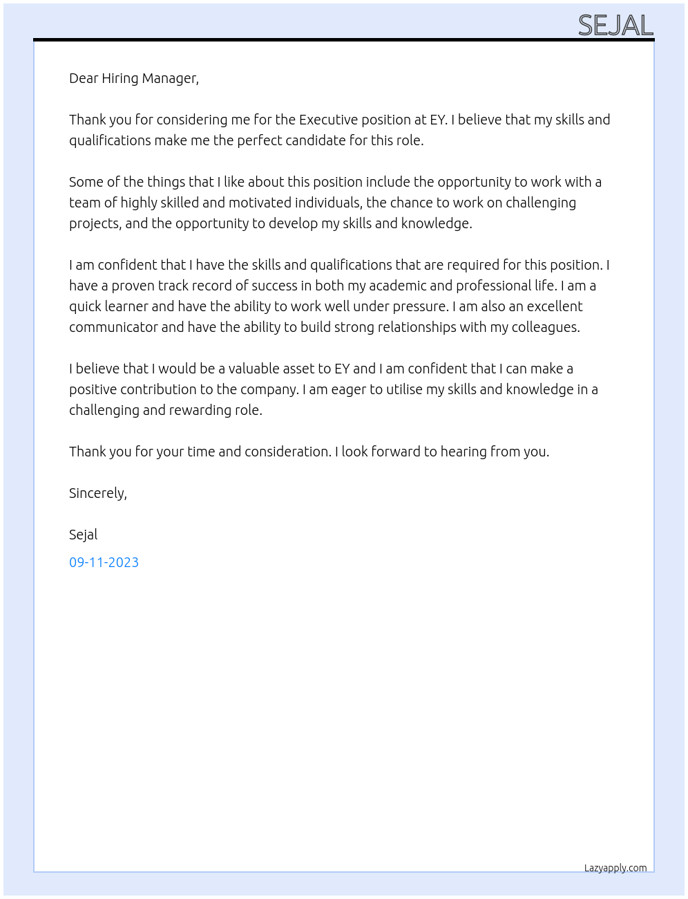 Executive At EY Cover Letter