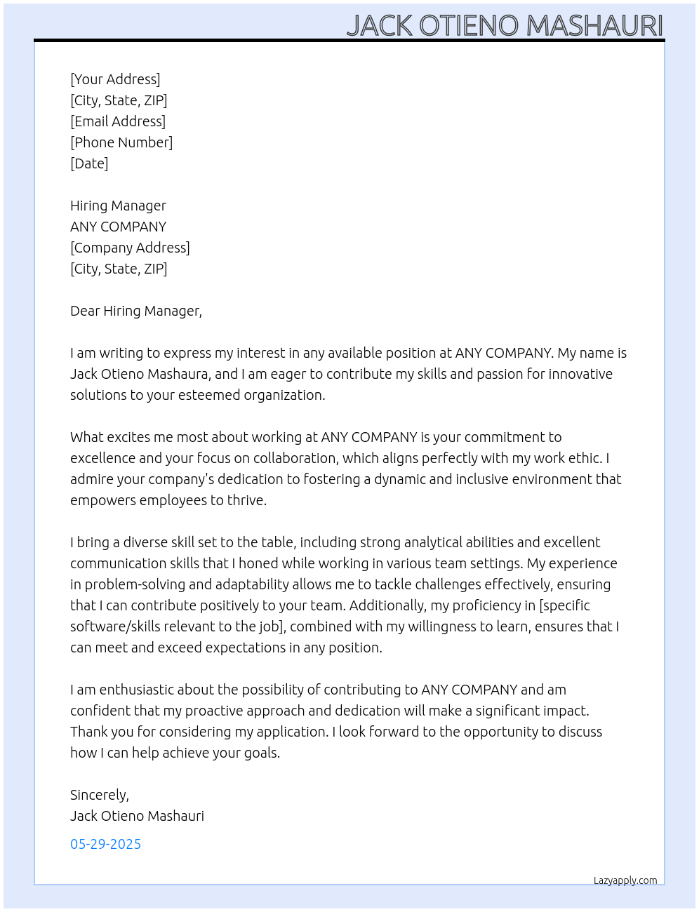 ANY JOB At ANY COMPANY Cover Letter