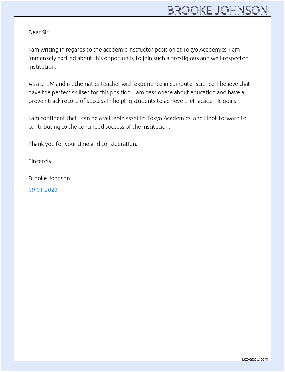 academic instructor  At Tokyo Academics Cover Letter