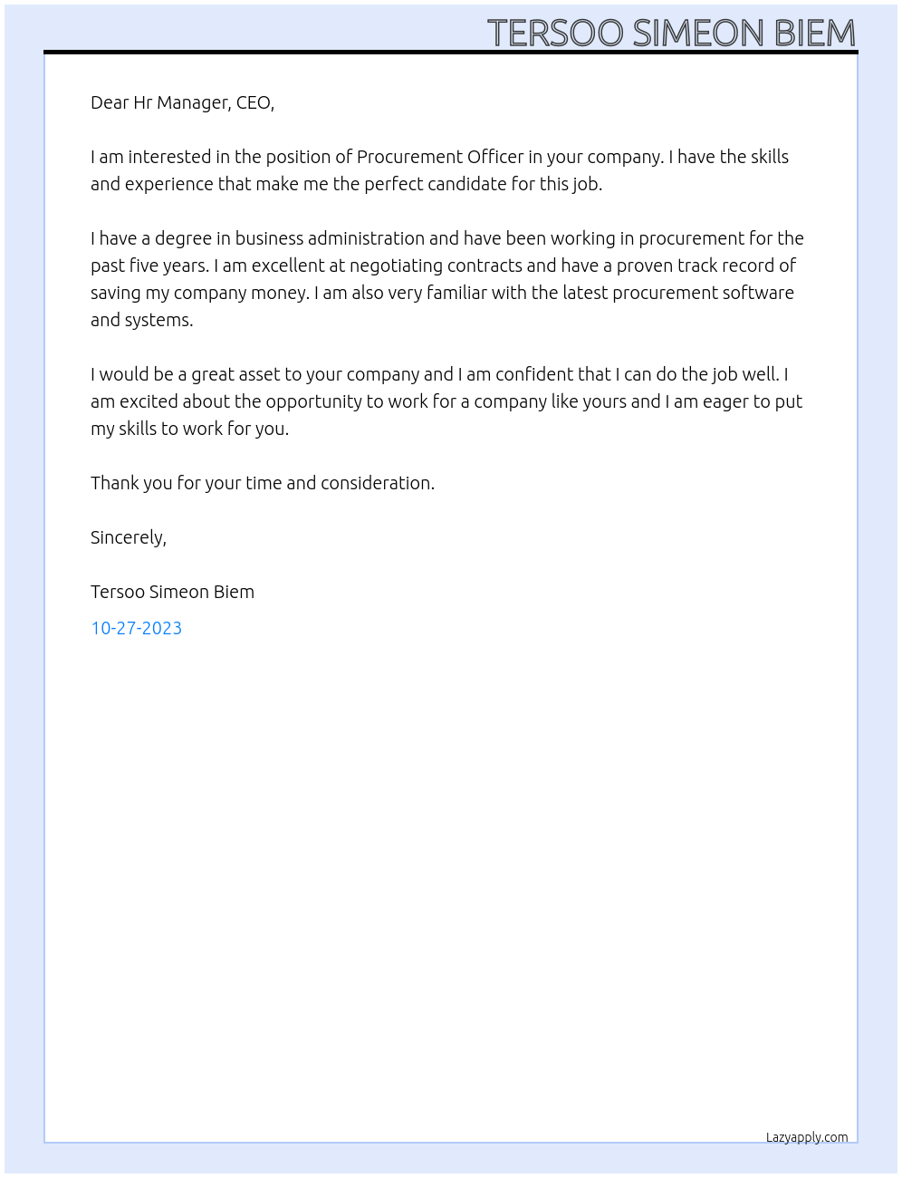 Procurement Officer At Company Cover Letter