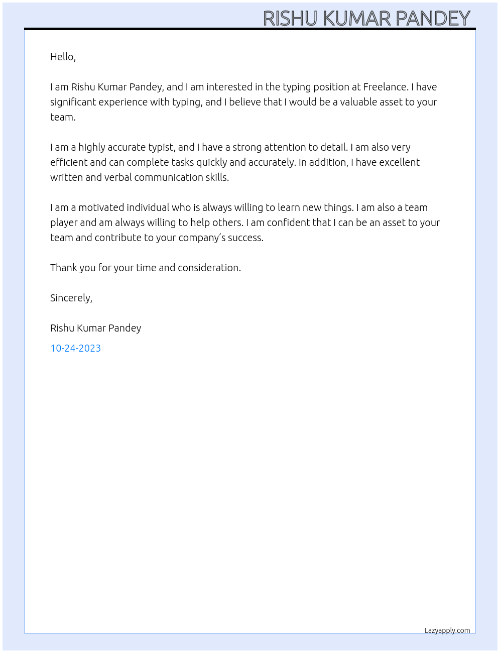 Typing At Freelance Cover Letter