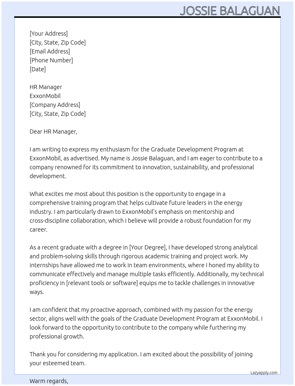 Cover letter for graduate development program - LazyApply