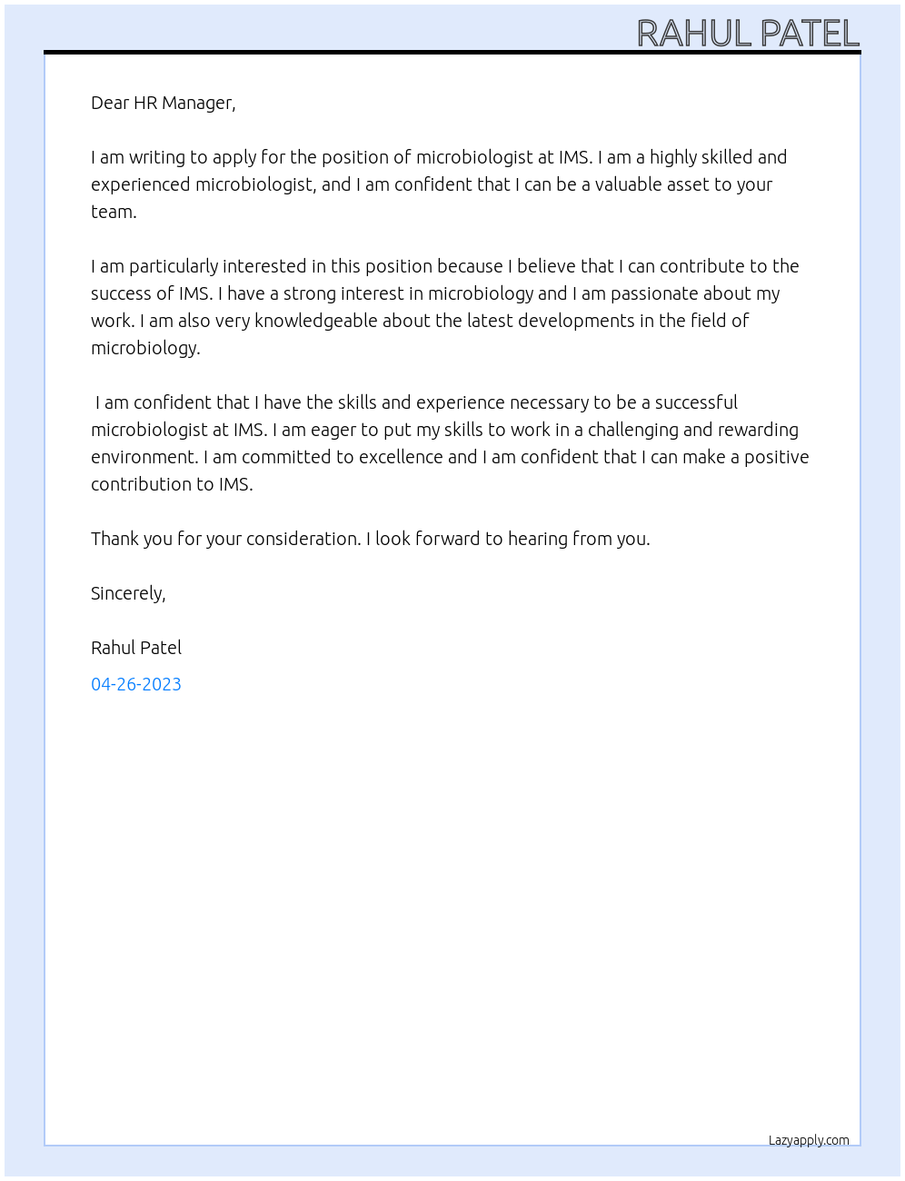 microbiologist At ims Cover Letter