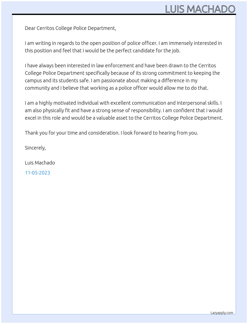 Police Officer At Cerritos College Police Departmemt Cover Letter