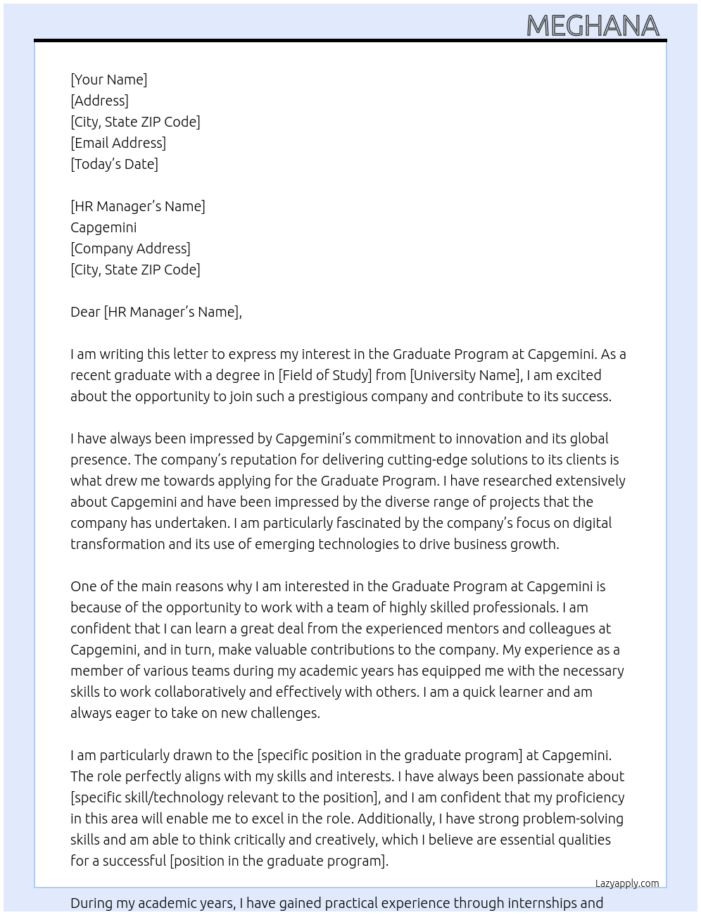 graduate program  At Capgemini  Cover Letter