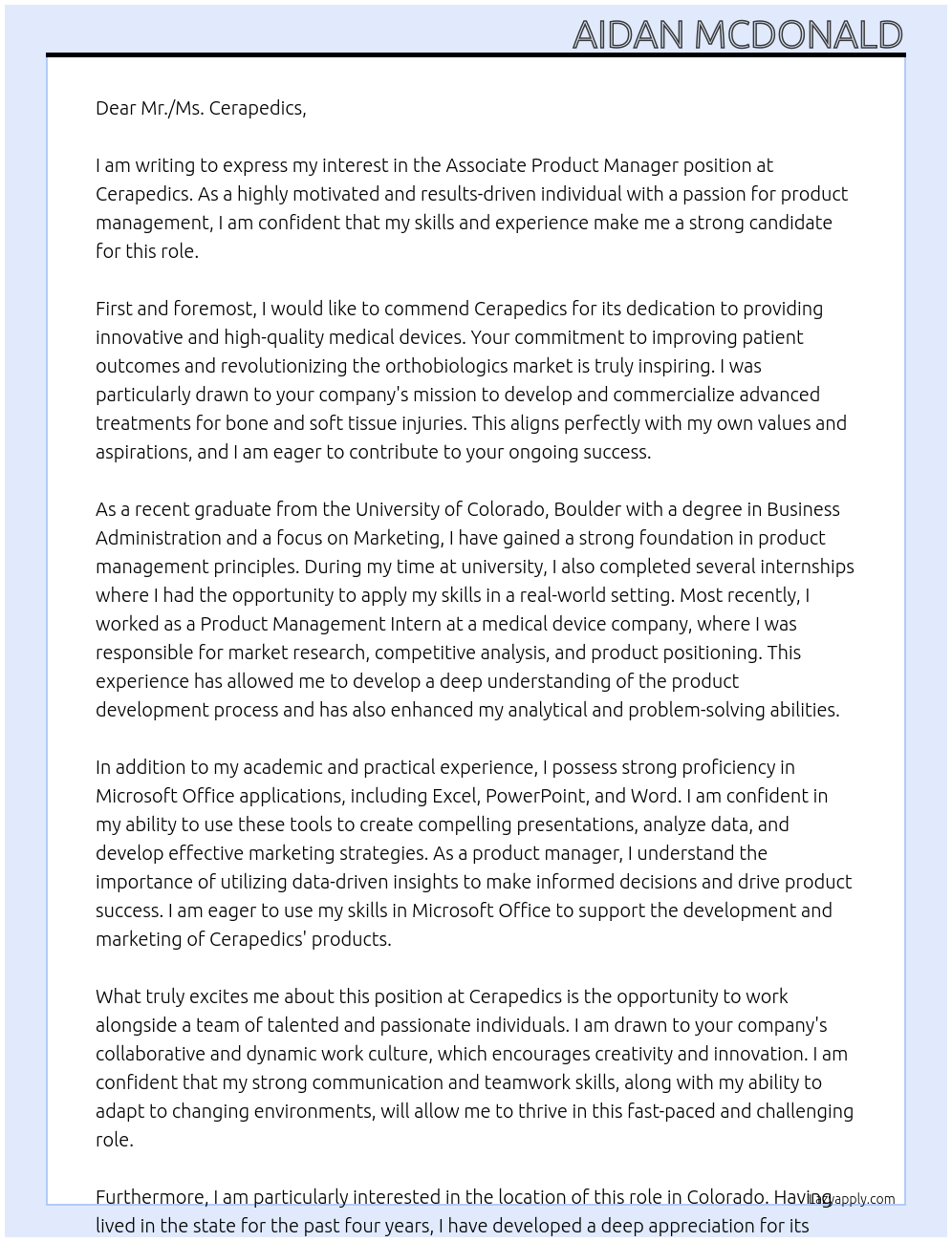 Cover letter for associate product manager - LazyApply