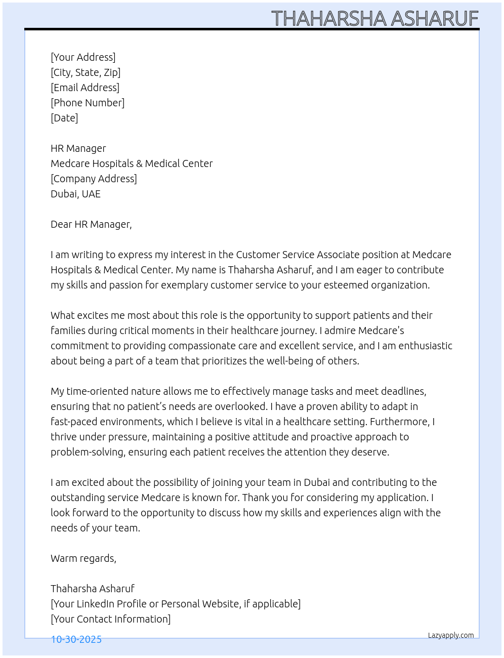 Cover letter for customer service associate - LazyApply