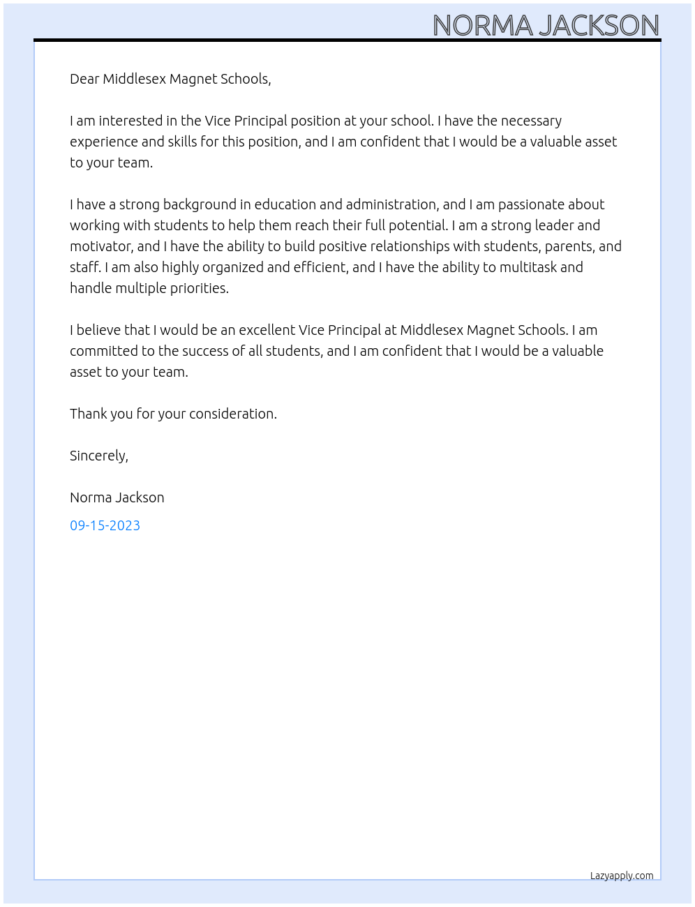 VIce Principal At Middlesex Magnet Schools Cover Letter