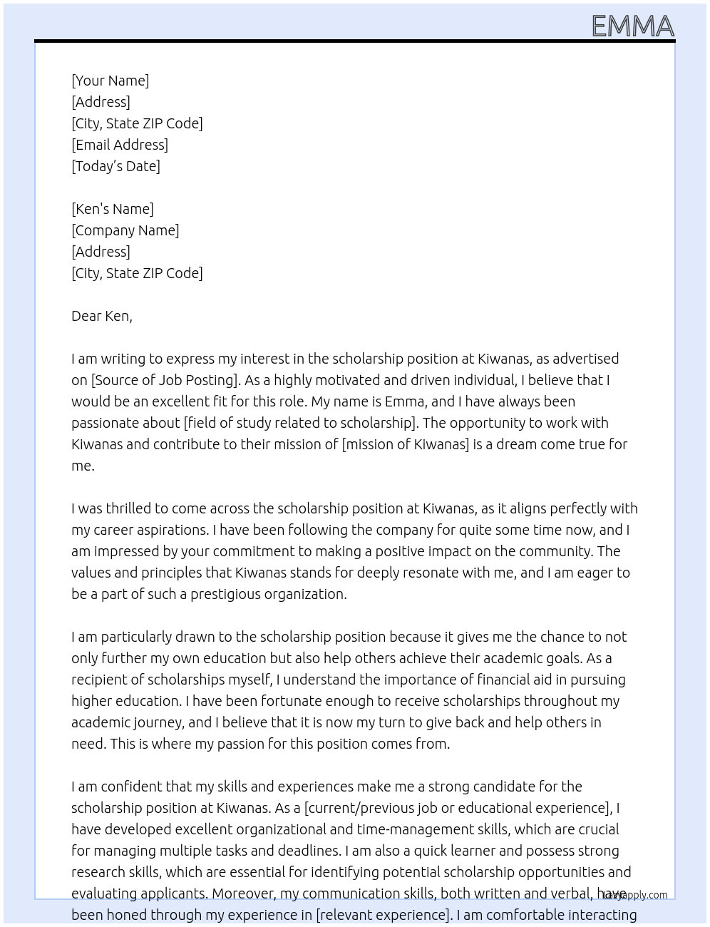 Scholarship At Kiwanas Cover Letter