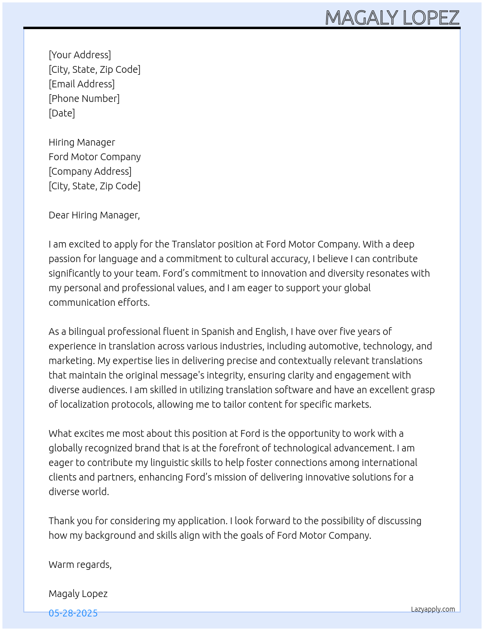 Cover letter for translator - LazyApply