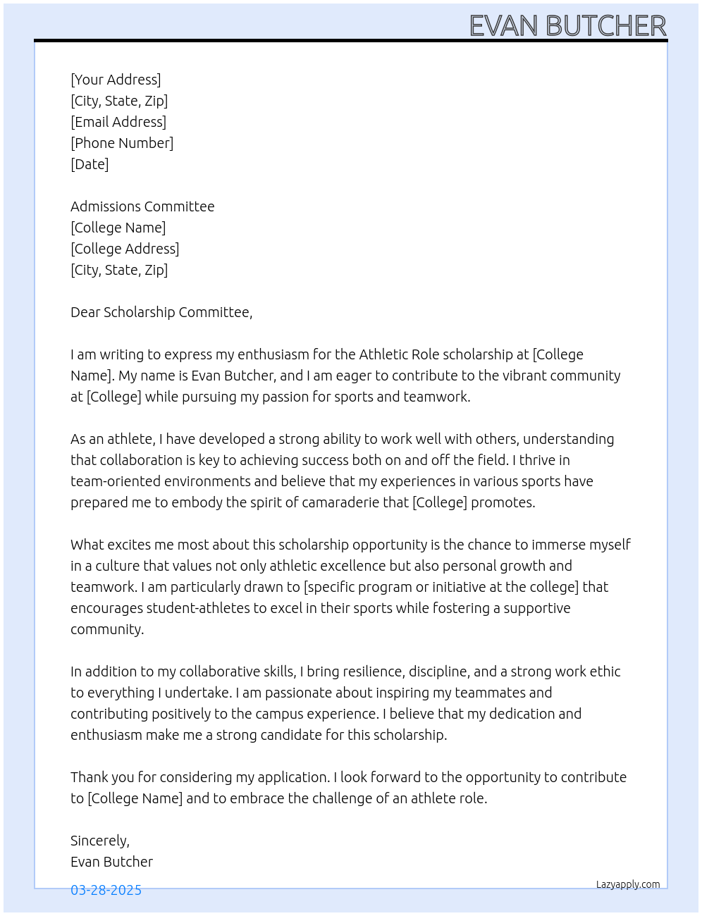 Cover letter for college - LazyApply