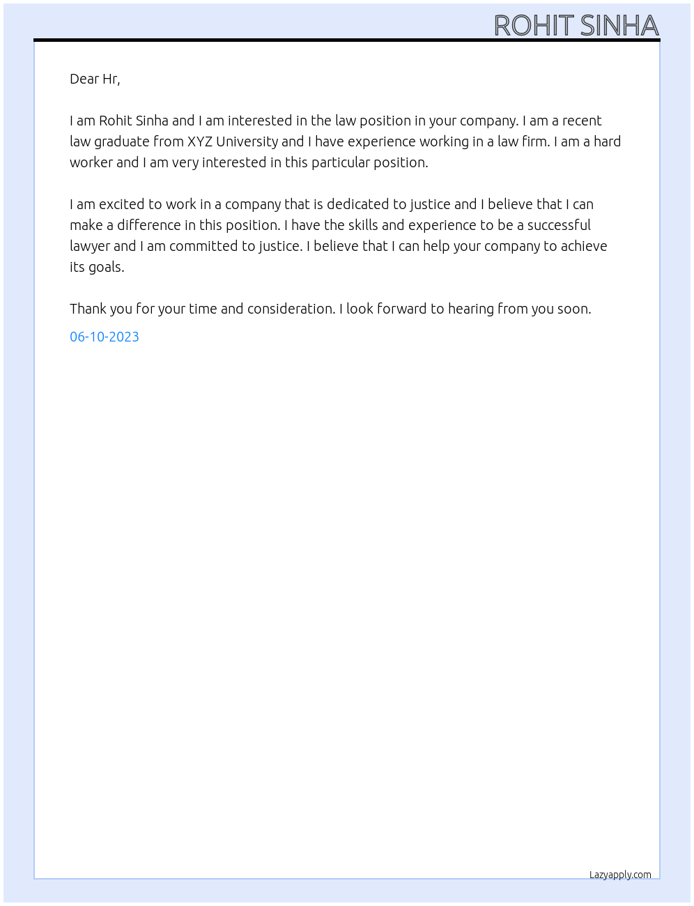 law At ............. Cover Letter