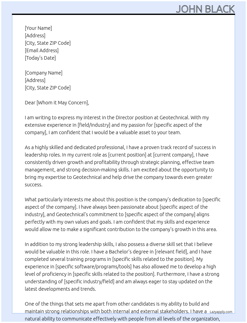 Director At Geotechnical Cover Letter