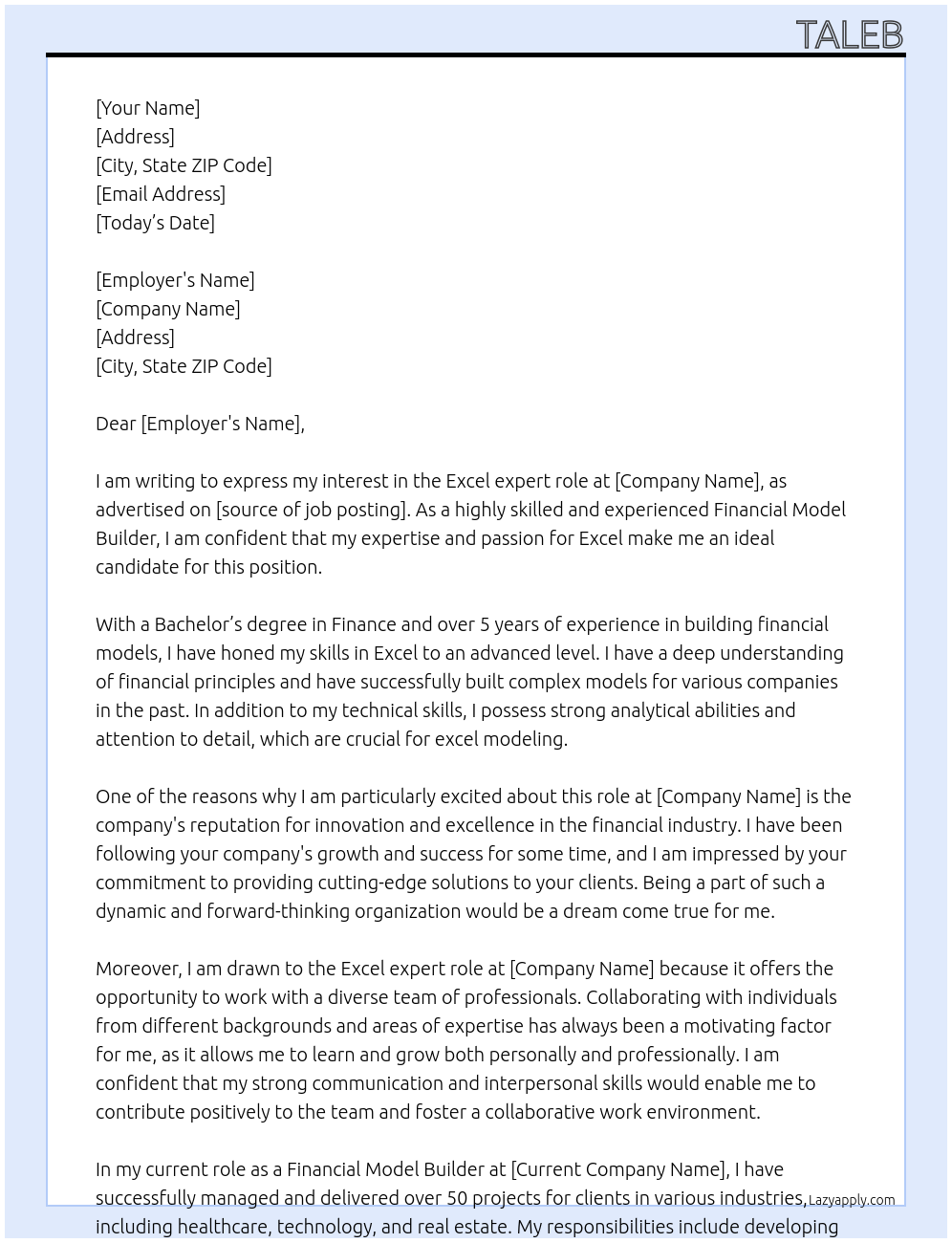 Excel expert At tekk Cover Letter