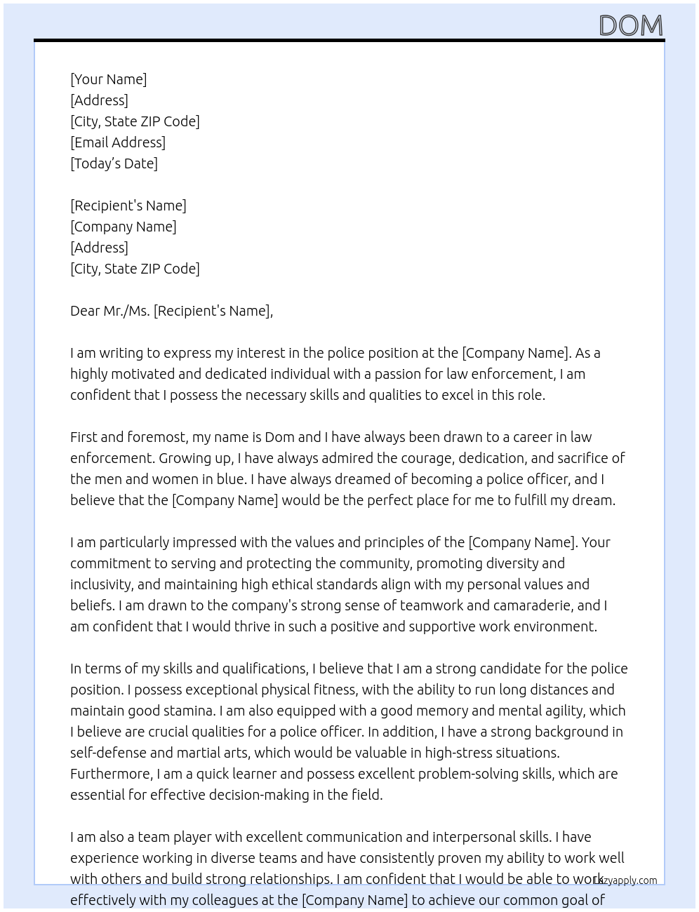 police At police department Cover Letter
