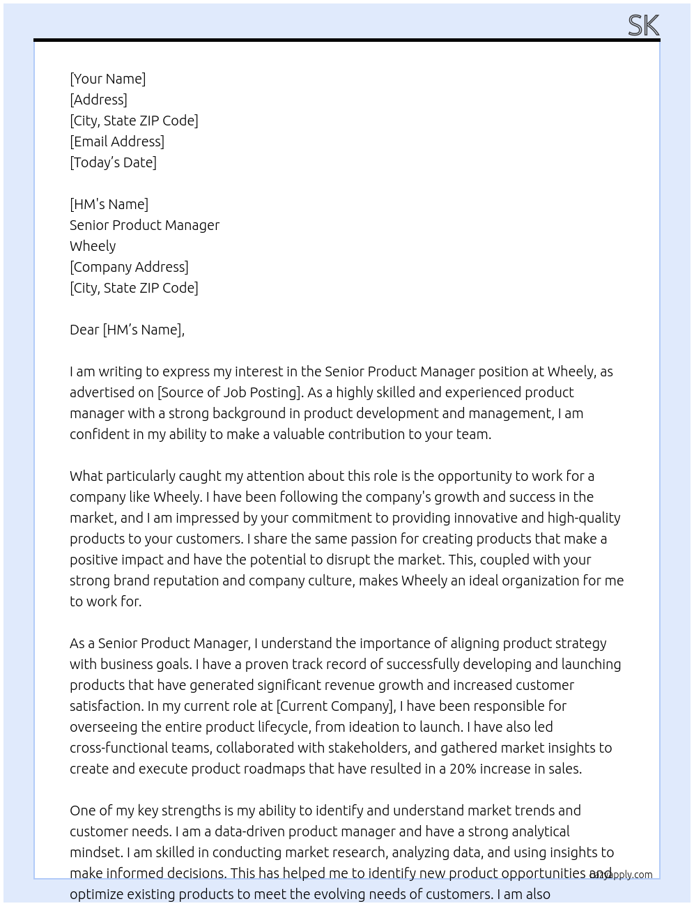 Senior Product Manager At Wheely Cover Letter